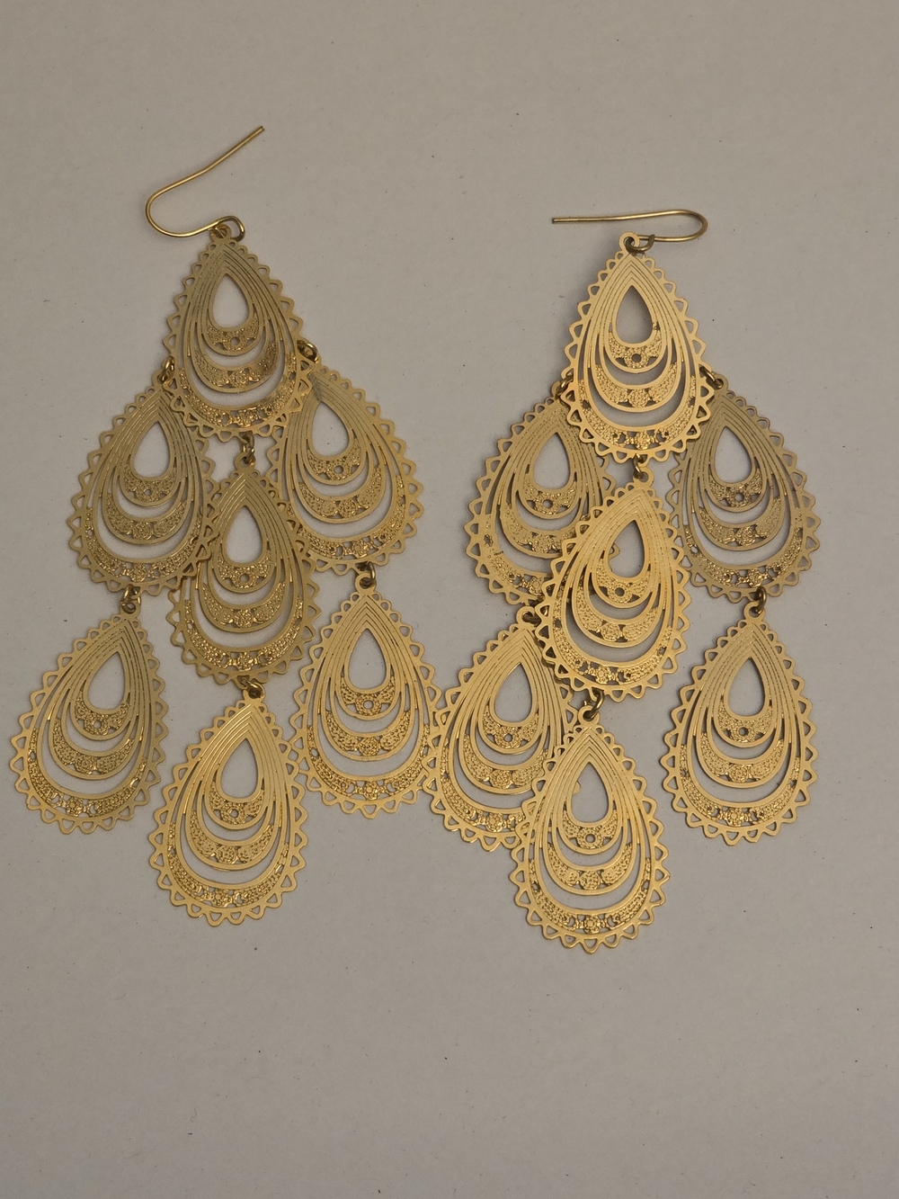Gold Tone Filigree Teardrop Chandelier Earrings - Women Jewelry